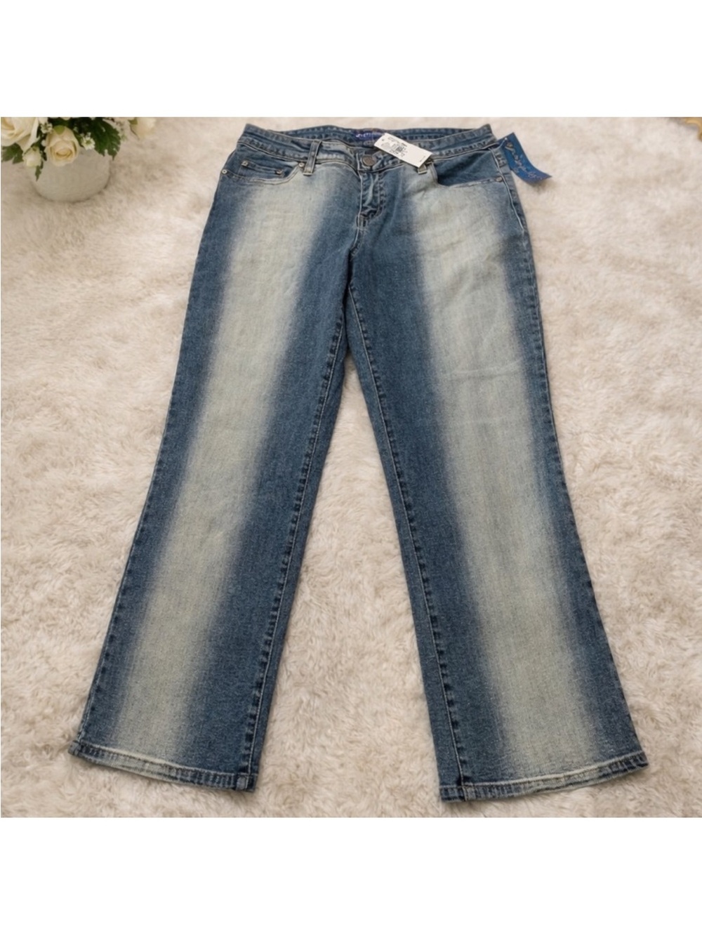 High-Rise Straight Leg Jeans in Two-Tone Blue Wash